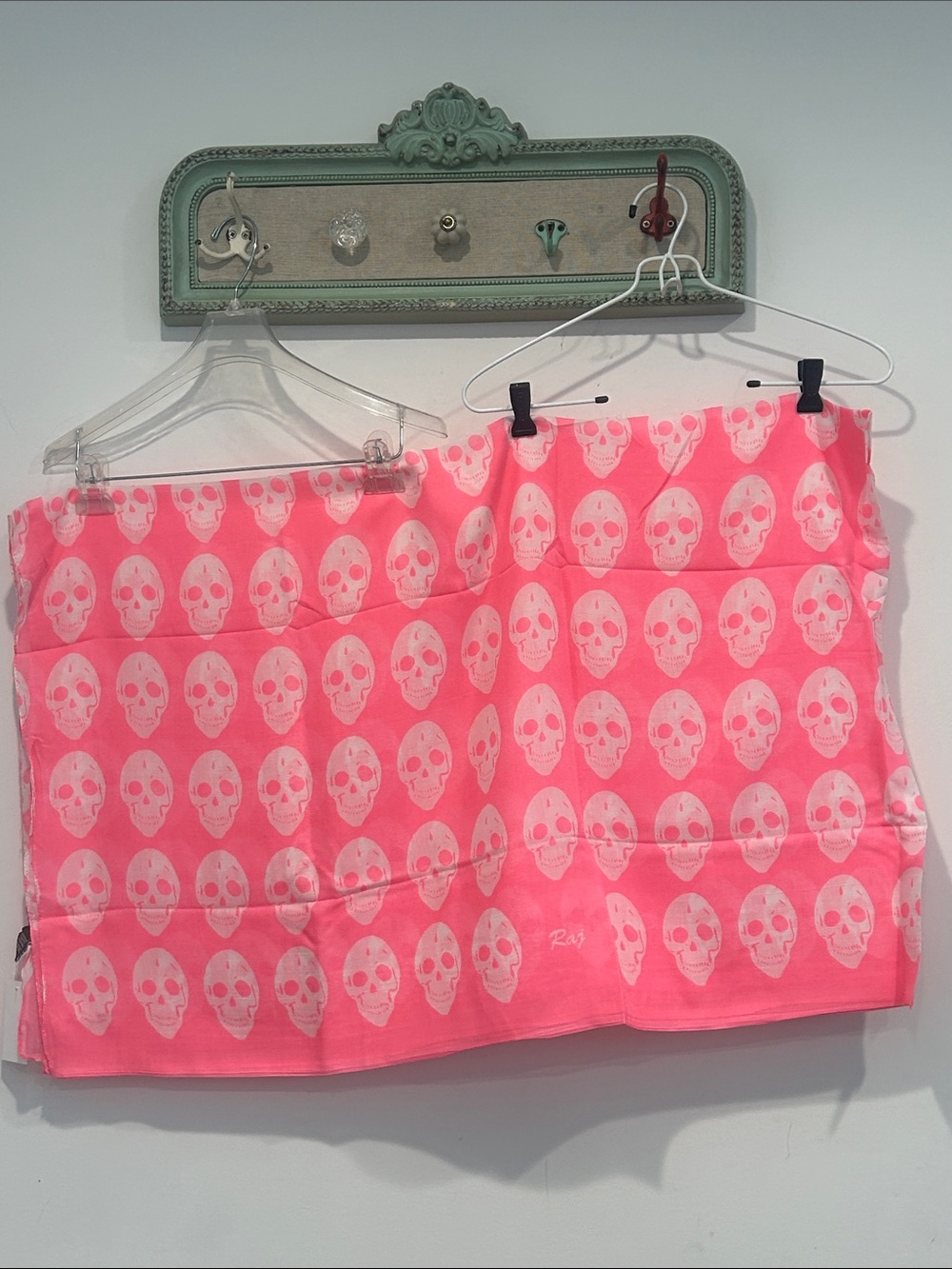 Raj McQueen Hot Pink Goth Skull Print Women's Y2K oversized cotton scarf new